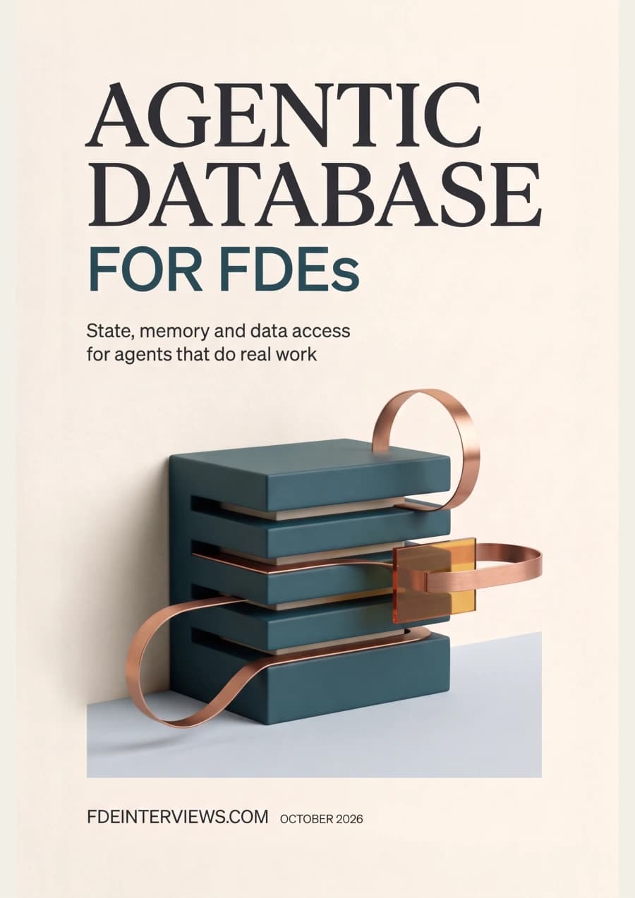 Agentic Database for FDEs cover: a teal architectural stack connected by copper bands on an ivory background.