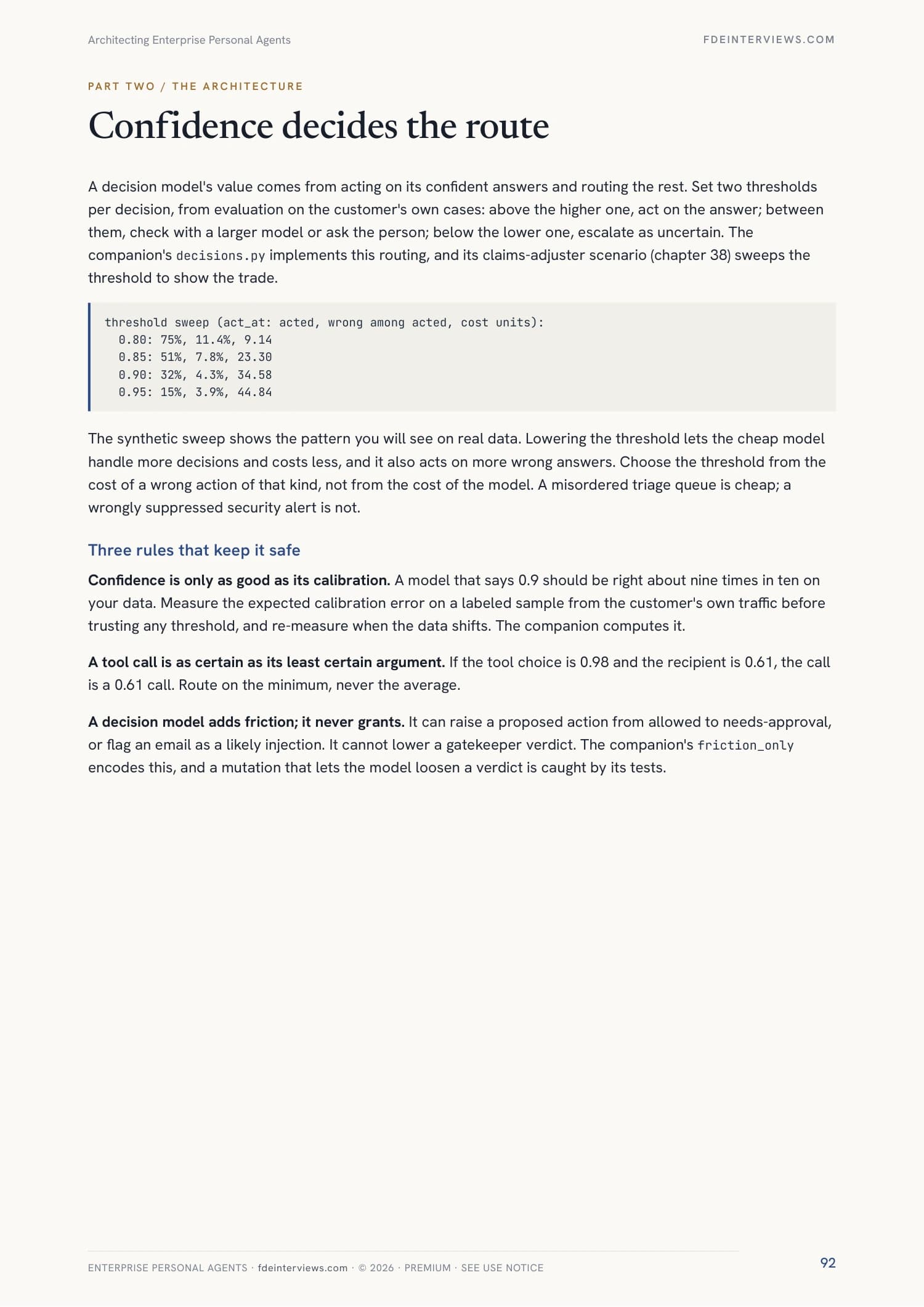 Page 92 of Architecting and Building Enterprise Personal Agents: Let confidence decide the route. A real page from the PDF.