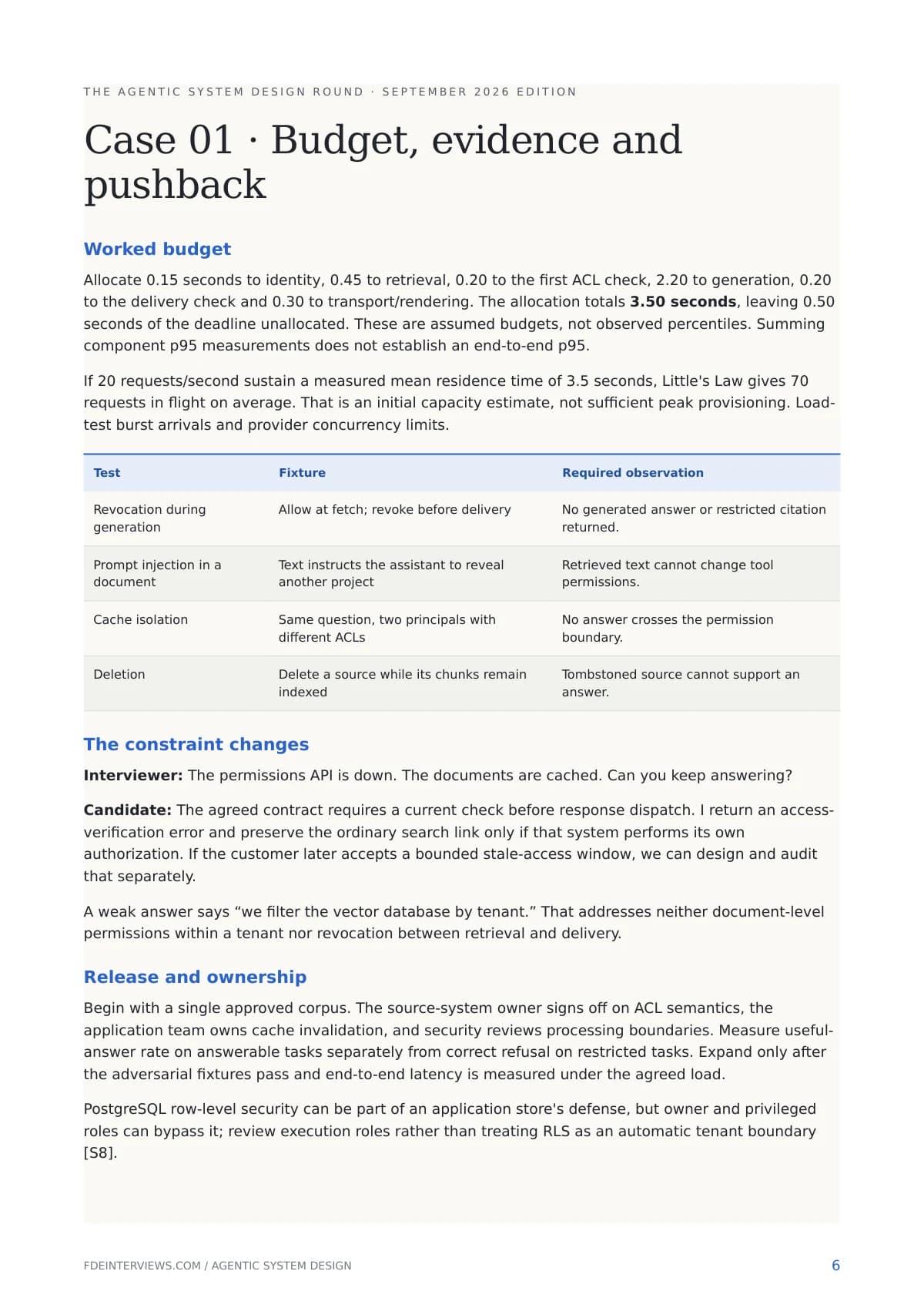 Page 6 of The Agentic System Design Round: Budget, evidence and permission checks. A real page from the PDF.