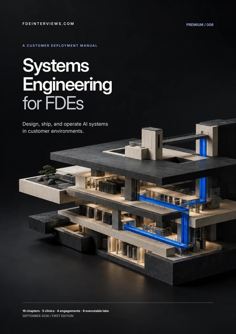 Systems Engineering for FDEs cover: illuminated blue paths connect the layers of a dark architectural model.